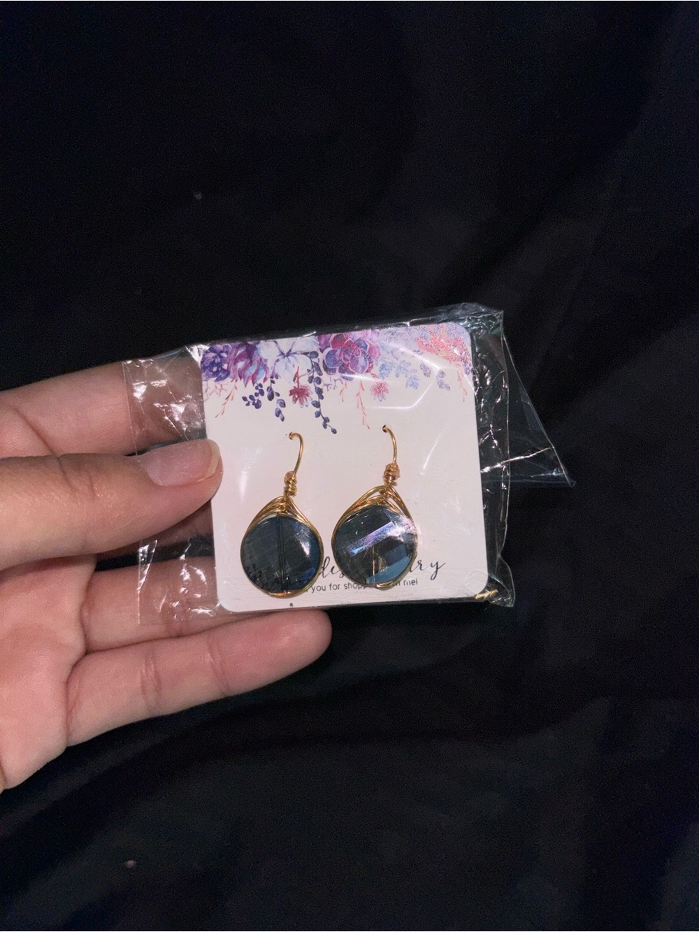 Gold Wire-Wrapped Blue Stone Drop Earrings - Women Jewelry